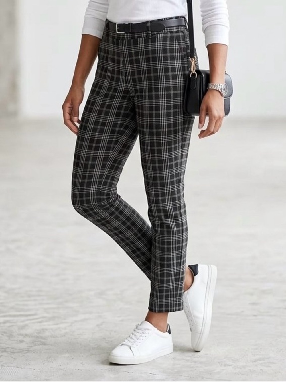 Icōne Plaid Slim Tapered Trouser Pants Dark Grey Size 4